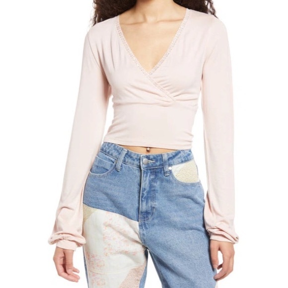 BP. Pink Smoke Faux Wrap Front Crop Top - Picture 1 of 8
